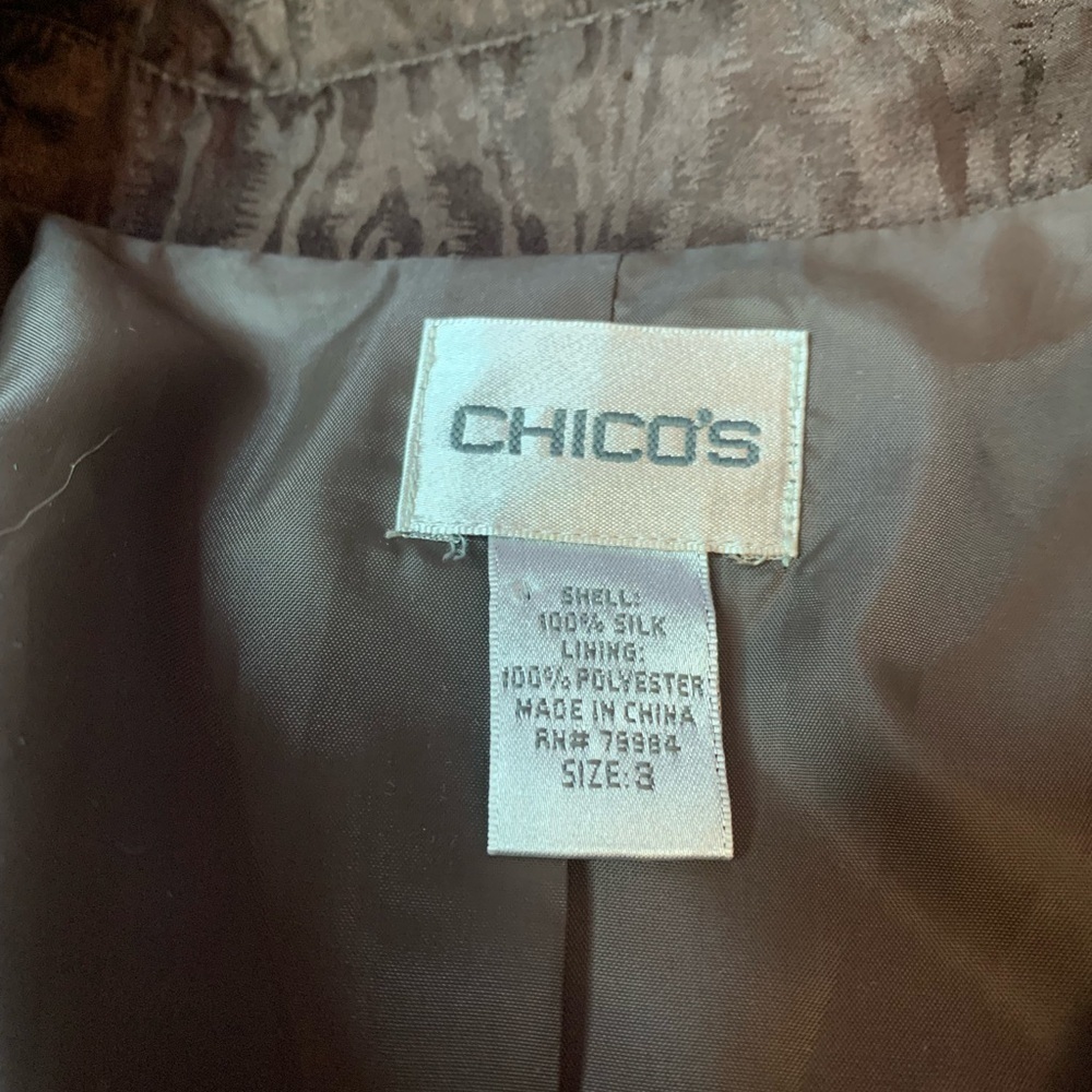 Chico’s 100% Silk Woodgrain Moire Belted Jacket Blazer Brown Size 3 (XL) - Picture 7 of 7